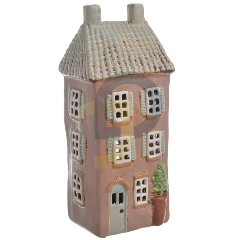 Többsoros kerámia házikó gyertyatartó