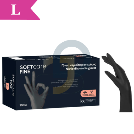 Nitrilové rukavice Soft Care FINE BLACK 100 ks - Velikost: L