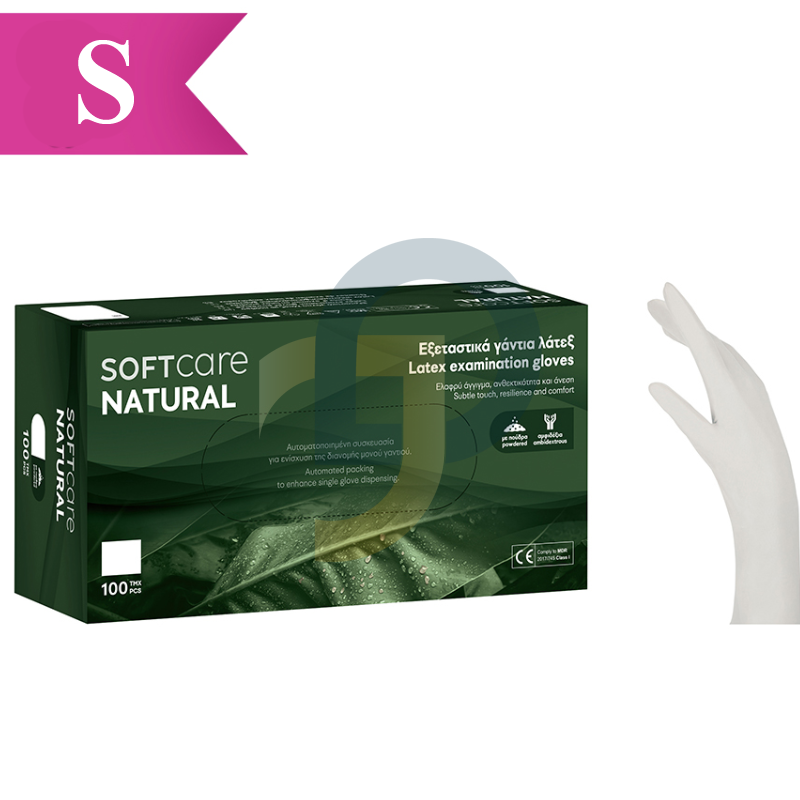 Latex kesztyű púderrel SoftCare NATURAL WHITE 100 ks - Méret: S