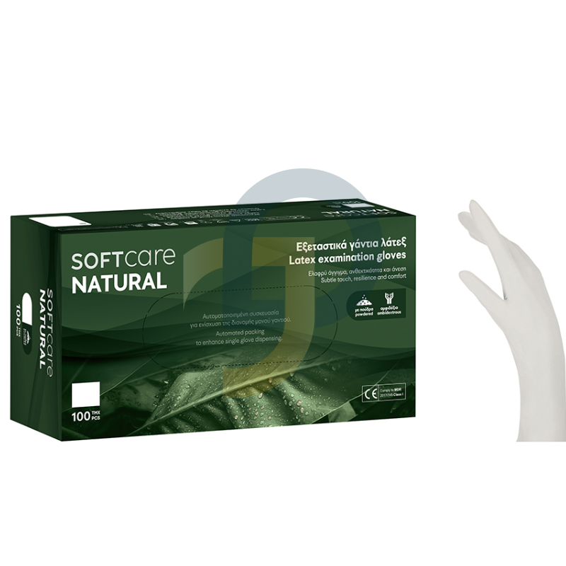 Latexové rukavice SoftCare NATURAL WHITE PÚDROVANÉ 100 ks