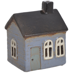 Keramický domek svícen modrý s tmavou střechou