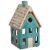 Keramický domeček svícen tyrkysový s béžovou střechou