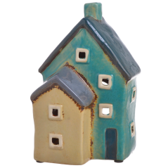 Keramický domek svícen Tyrkysově hnědý