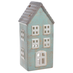 Keramický domeček svícen tyrkysový patrový