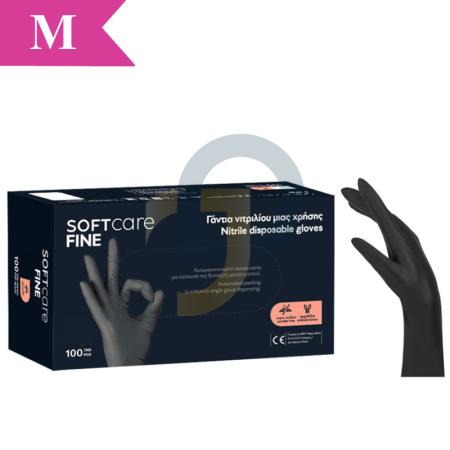 Nitrilové rukavice Soft Care FINE BLACK 100 ks - Velikost: M