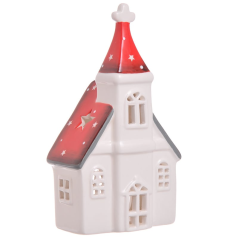 Keramický domeček kostel s červenou střechou
